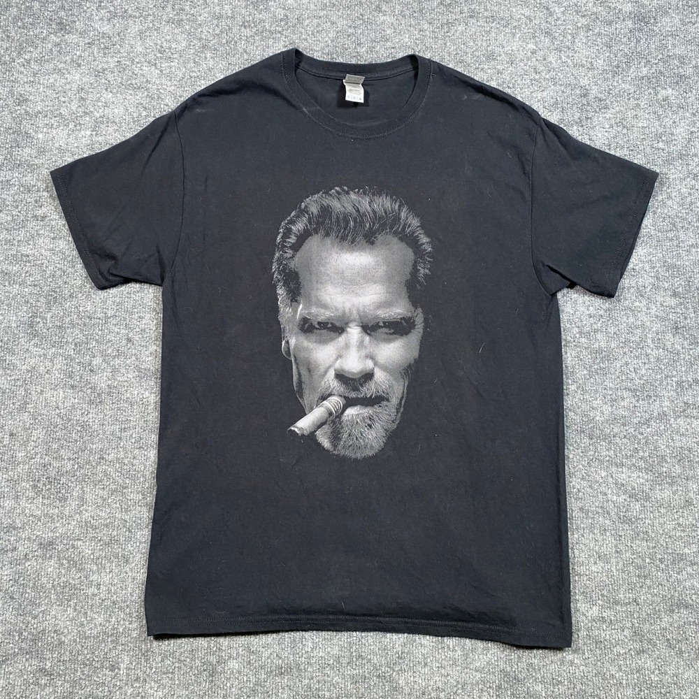 Gildan Arnold Schwarzenegger‎ Smoking Cigar Graphic T-Shirt Mens Large Black Tee